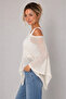 Women's Ecru Transparent Textured Asymmetrical One-Shoulder Knitwear Cape Poncho - 2