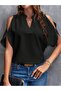 Women's Collared Off Shoulder Short Sleeve Elegant Blouse - 5