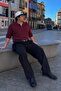 Men's Plus Size Burgundy Zippered Striped Sweatshirt - 5