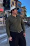 Men's Plus Size Khaki Zippered Striped Sweatshirt