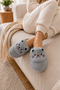 Caty Gray Plush Cat Figured Closed Toe Non-Slip Winter Warm Comfortable Women's Home Bundle Dowry Slippers - 3