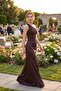 Women's Brown One-Shoulder Draped Long Formal Dress - 5