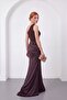 Women's Brown One-Shoulder Draped Long Formal Dress - 6
