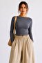 Women's Crop Bodycone Long Sleeve Smoked Blouse