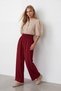 Women's burgundy high-waisted trousers with elasticated waist and lace-up detail - alc-x15592 - 3