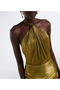 Metallic Textured Halter Neck Slit Long Dress Pink - 3