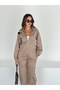 Suede Stand Collar Zipper Jacket and Trouser Set with Detailed Cuffs - 3