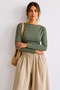 Women's Crop Bodycone Long Sleeve Khaki Blouse - 4