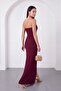 Women's Burgundy Strapless Collar Slit Long Formal Dress - 6
