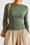 Women's Crop Bodycone Long Sleeve Khaki Blouse - 6