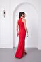 Women's Red Double-Breasted Collar Slit Long Formal Dress - 6