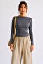 Women's Crop Bodycone Long Sleeve Smoked Blouse - 2