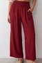 Women's burgundy high-waisted trousers with elasticated waist and lace-up detail - alc-x15592 - 5