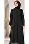 Payi̇ni̇-Women's Hijab Ferace with Zipper, Stone Embroidered Balloon Sleeves, Long