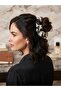 Minimalist Line Patterned Black-White Chiffon Scrunchie Buckle