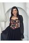 Women's Floral Corset Detailed Tulle Sleeve Midi Dress - 2