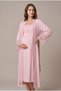 Women's Powder Full-Length Lace Maternity Nightgown Set with Long Sleeves and Dressing Gown for Easy Breastfeeding - 4