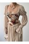 Women's Floral Corset Detailed Tulle Sleeve Midi Dress - 2