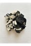 Minimalist Line Patterned Black-White Chiffon Scrunchie Buckle - 2