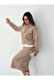 Suede Stand Collar Half-Zip Skirt Suit - 5