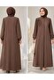 Payi̇ni̇-Women's Hijab Ferace with Zipper, Stone Embroidered Balloon Sleeves, Long - 2
