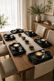 Nevora Knitted Pattern Coffee Serving Tray 6-Piece Rectangular Set Black - 2