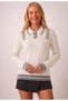 Women's Knitwear Sweater Polo Collar Sweater with Pearl and Button Details