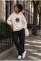 Echo Rose Women's Beige Oversize Sweatshirt Tracksuit Set Rose Printed 2-Piece Sports Set - 3