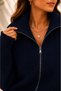 Women's Navy Blue Fold-Over Collar Zip-Up Knit Cardigan - 2
