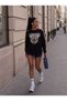 Women's Leopard Printed Stone Detailed Oversize Sweatshirt 2 Thread Without Threaded Detail New Season - 3
