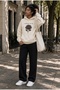 Echo Rose Women's Beige Oversize Sweatshirt Tracksuit Set Rose Printed 2-Piece Sports Set