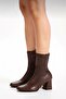 Brown Leather Stretch Heeled Boots - 2