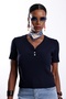 Navy Blue Corded Short Sleeve Knitwear 251333 - 5