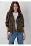 Hooded Buttoned Pocket Bag Pocket Women's Jacket.