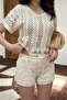 Ecru Openwork Knitted Blouse Shorts Set - 4