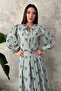 Green striped floral blouse and skirt set - 3