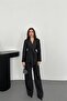 Black Shiny Belted Waist Suit