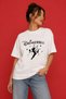 Women's White Oversize T-Shirt Drinkerbell Printed Fun Design with Fairy Figure