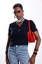 Navy Blue Corded Short Sleeve Knitwear 251333 - 2