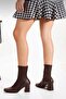 Brown Leather Stretch Heeled Boots - 3