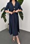 Navy Blue Single Button Short Jacket and Skirt Set - 5