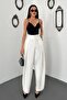 Ecru pleated atlas pants - 2