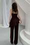 Brown Flounce Blouse and Pants Set - 5