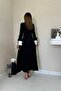Black Dress with Pleated Collar and Sleeves - 5