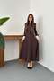 Brown Dress with Pleated Collar and Sleeves - 2
