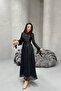 Black Gathered Detailed Cuffed Belted Dress