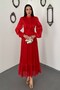 Red Waist Shirred Dress - 2