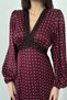 Burgundy Satin Polka Dot Dress with Lace Detail - 3