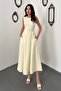 Light yellow halter neck flared dress - 2