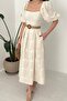 Stone Balloon Sleeve Embroidered Dress - 4